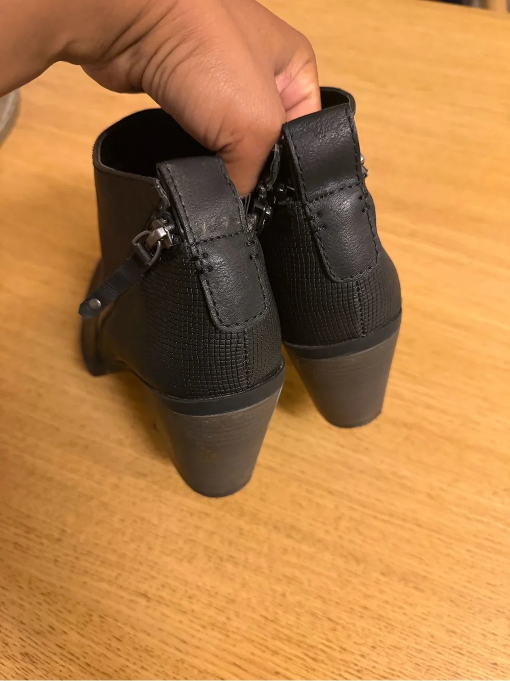 Black Faux Leather Block Heel Ankle Boots